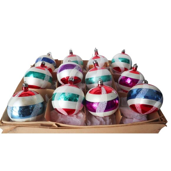 12 Vintage Mercury Glass Christmas Ornaments Hand Painted Mica Poland 1930's - Picture 3 of 5